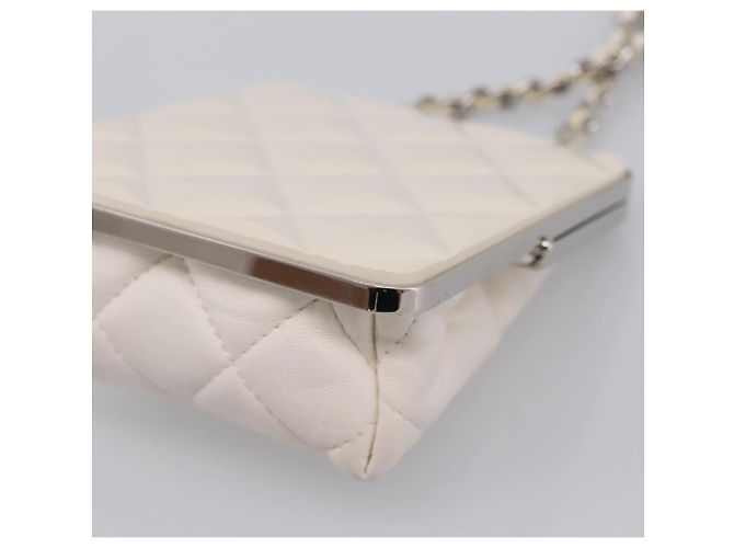 CHANEL Matelasse Chain Shoulder Pouch Lamb Skin White Silver CC Auth 197151M Argento Bianco - vista 16