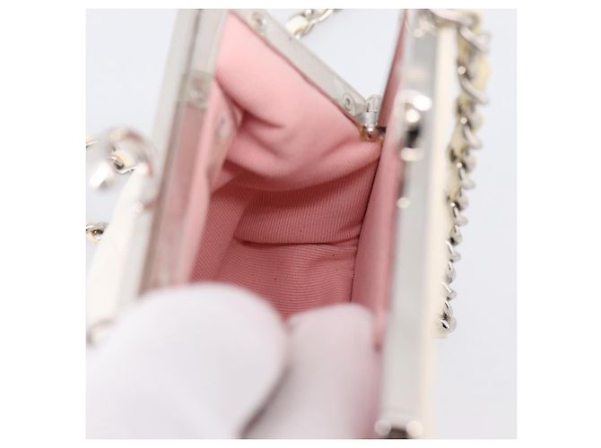 CHANEL Matelasse Chain Shoulder Pouch Lamb Skin White Silver CC Auth 197151M Argento Bianco - vista 18