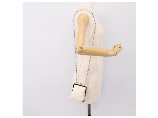 CHANEL Matelasse Chain Shoulder Pouch Lamb Skin White Silver CC Auth 197151M Argento Bianco - vista 19