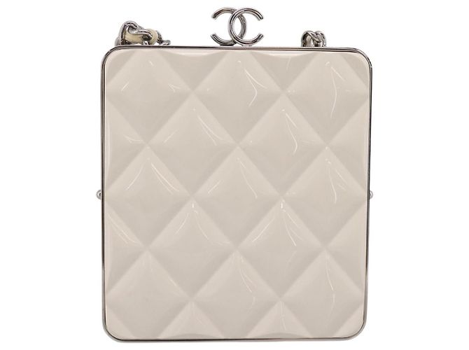 CHANEL Matelasse Chain Shoulder Pouch Lamb Skin White Silver CC Auth 197151M Argento Bianco - vista 2