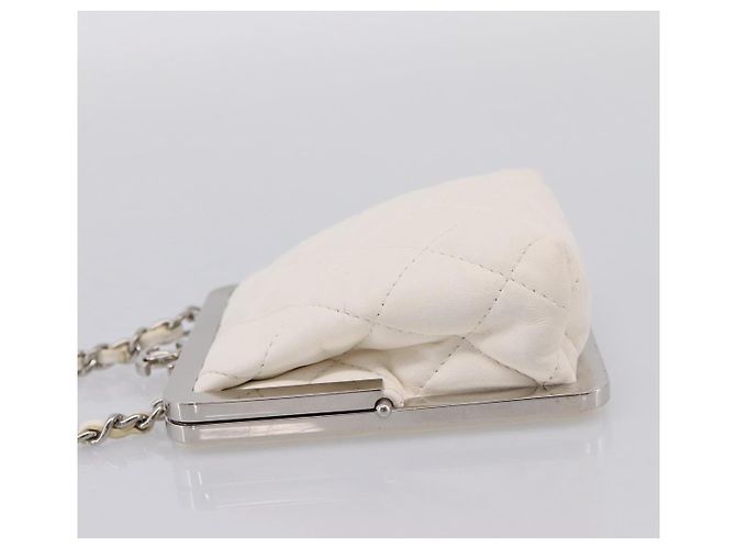 CHANEL Matelasse Chain Shoulder Pouch Lamb Skin White Silver CC Auth 197151M Argento Bianco - vista 3