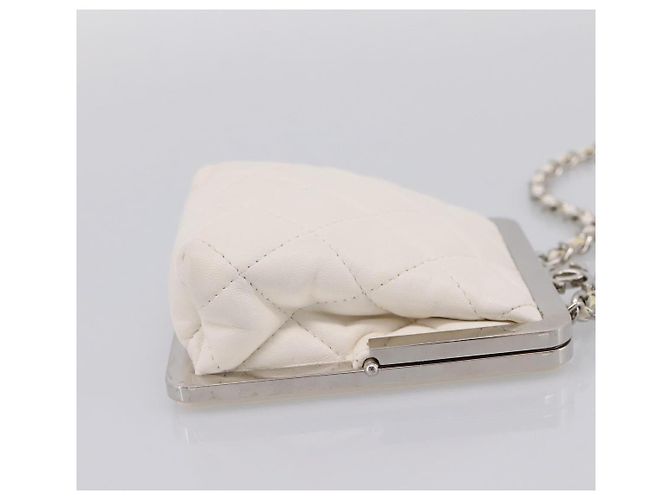 CHANEL Matelasse Chain Shoulder Pouch Lamb Skin White Silver CC Auth 197151M Argento Bianco - vista 4