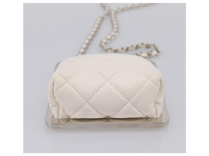 CHANEL Matelasse Chain Shoulder Pouch Lamb Skin White Silver CC Auth 197151M Argento Bianco - vista 5