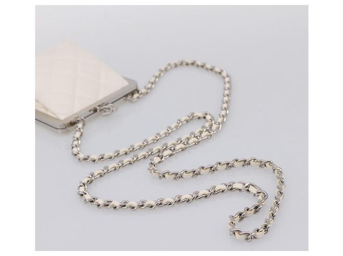 CHANEL Matelasse Chain Shoulder Pouch Lamb Skin White Silver CC Auth 197151M Argento Bianco - vista 7