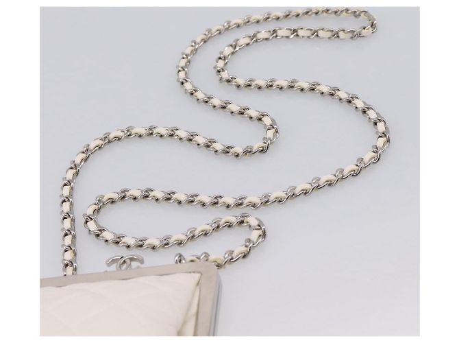 CHANEL Matelasse Chain Shoulder Pouch Lamb Skin White Silver CC Auth 197151M Argento Bianco - vista 8