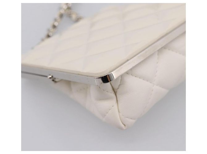 CHANEL Matelasse Chain Shoulder Pouch Lamb Skin White Silver CC Auth 197151M Argento Bianco - vista 9
