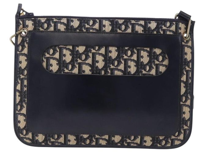 Borsa a tracolla Christian Dior Trotter Canvas Navy Gold Tone Auth 198511A Blu navy - vista 13