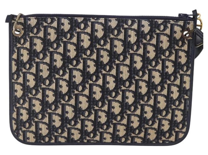 Borsa a tracolla Christian Dior Trotter Canvas Navy Gold Tone Auth 198511A Blu navy - vista 2