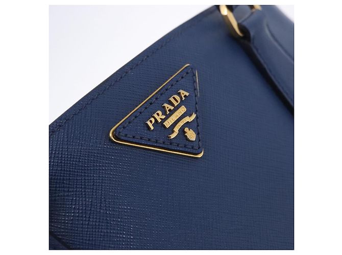 Saffiano Borsa a Mano PRADA Pelle Safiano 2way Blu Oro Auth BA15150V D'oro - vista 20
