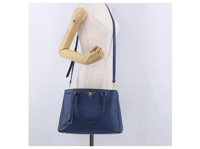 Saffiano Borsa a Mano PRADA Pelle Safiano 2way Blu Oro Auth BA15150V D'oro - vista 31