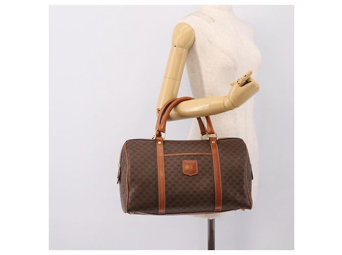 Céline Borsa a mano CELINE Macadam Canvas PVC Leather Brown Gold Auth BA15189A Marrone D'oro - vista 22