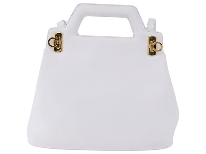 Borsa Salvatore Ferragamo Gancini in pelle 2way White Gold Auth 196350 - vista 13