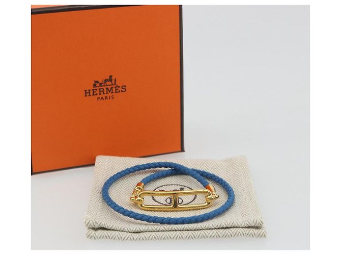 Hermès HERMES Roulis De Bourtour Bracelet Leather Blue Gold Auth 196712V D'oro - vista 11