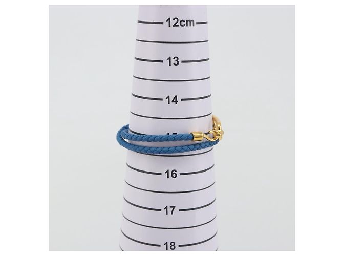 Hermès HERMES Roulis De Bourtour Bracelet Leather Blue Gold Auth 196712V D'oro - vista 12