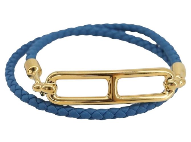 Hermès HERMES Roulis De Bourtour Bracelet Leather Blue Gold Auth 196712V D'oro - vista 2