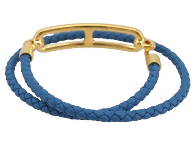 Hermès HERMES Roulis De Bourtour Bracelet Leather Blue Gold Auth 196712V D'oro - vista 3