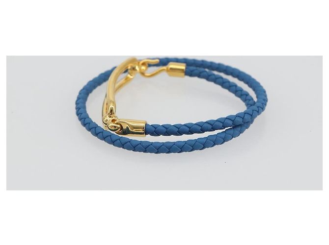Hermès HERMES Roulis De Bourtour Bracelet Leather Blue Gold Auth 196712V D'oro - vista 4