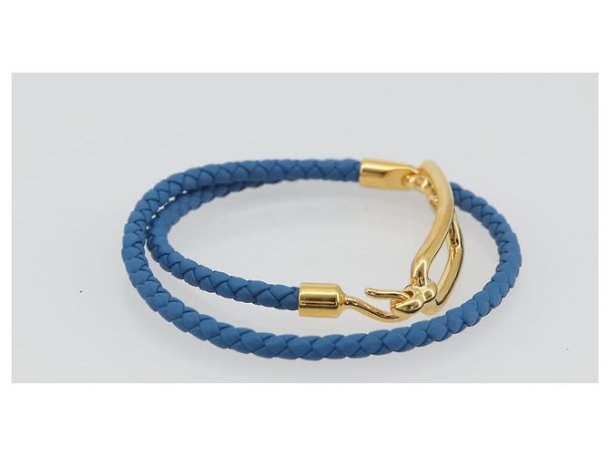 Hermès HERMES Roulis De Bourtour Bracelet Leather Blue Gold Auth 196712V D'oro - vista 5