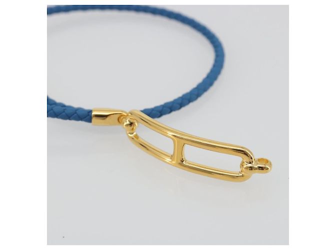 Hermès HERMES Roulis De Bourtour Bracelet Leather Blue Gold Auth 196712V D'oro - vista 6