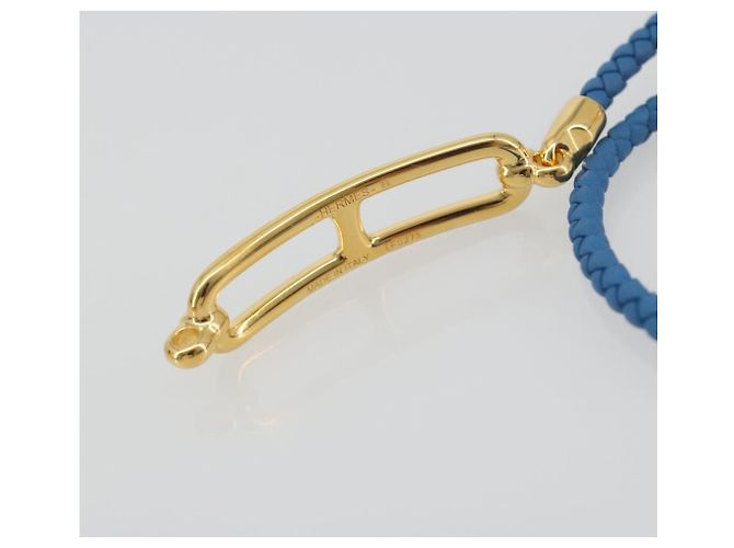 Hermès HERMES Roulis De Bourtour Bracelet Leather Blue Gold Auth 196712V D'oro - vista 7