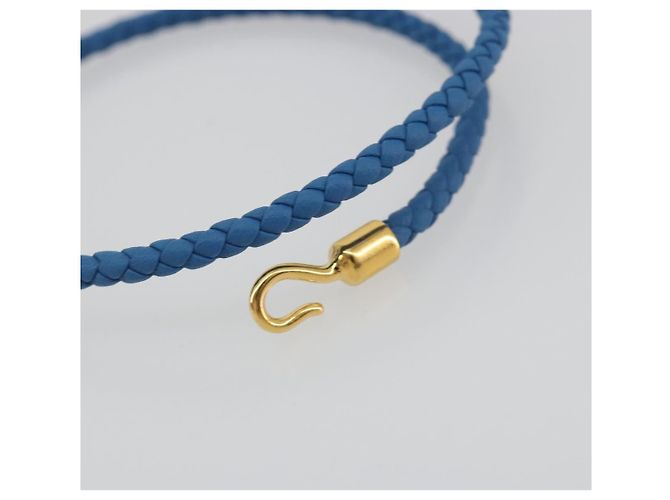 Hermès HERMES Roulis De Bourtour Bracelet Leather Blue Gold Auth 196712V D'oro - vista 8