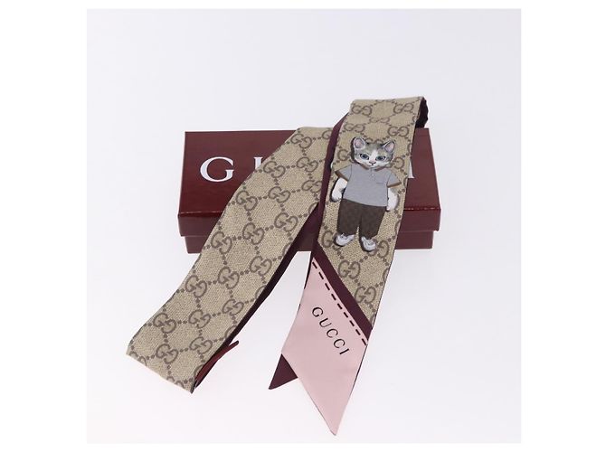 Sciarpa GUCCI GG Canvas Seta Collaborazione Higuchi Yuko Beige Auth 197171M - vista 17