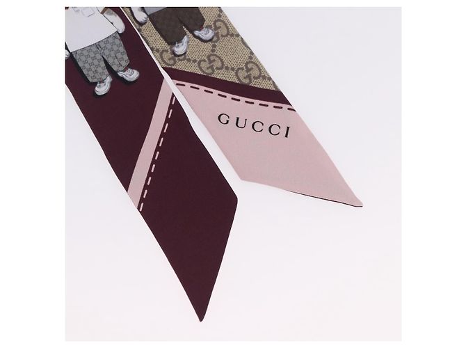 Sciarpa GUCCI GG Canvas Seta Collaborazione Higuchi Yuko Beige Auth 197171M - vista 3