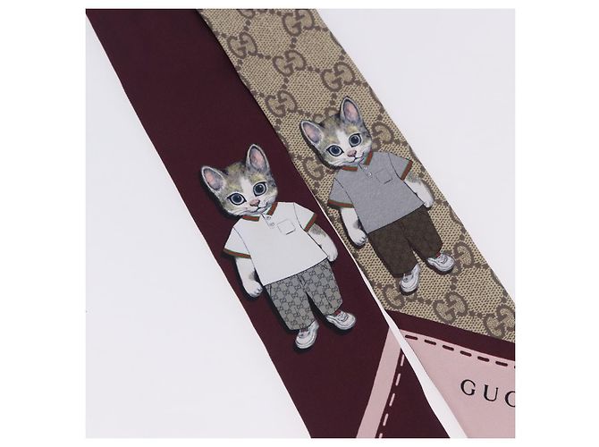 Sciarpa GUCCI GG Canvas Seta Collaborazione Higuchi Yuko Beige Auth 197171M - vista 4