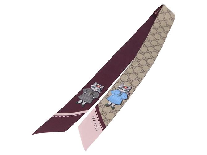 Sciarpa GUCCI GG Canvas Seta Collaborazione Higuchi Yuko Beige Auth 197171M - vista 8