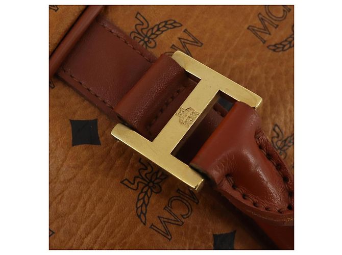 Borsa MCM Logogram Vicetos Mini Boston Bag PVC Leather 2way Brown Gold Auth 196266A Marrone D'oro - vista 10