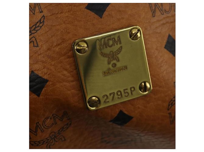 Borsa MCM Logogram Vicetos Mini Boston Bag PVC Leather 2way Brown Gold Auth 196266A Marrone D'oro - vista 12