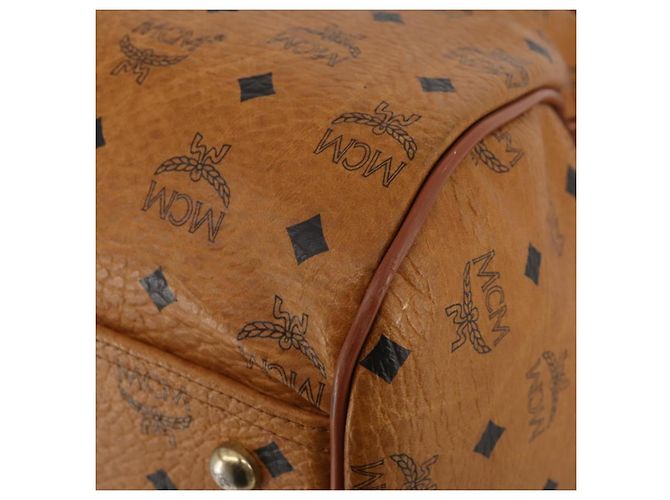 Borsa MCM Logogram Vicetos Mini Boston Bag PVC Leather 2way Brown Gold Auth 196266A Marrone D'oro - vista 17