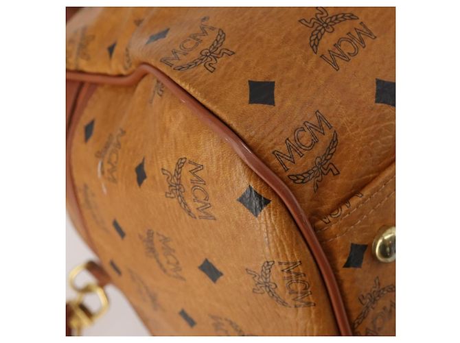 Borsa MCM Logogram Vicetos Mini Boston Bag PVC Leather 2way Brown Gold Auth 196266A Marrone D'oro - vista 18