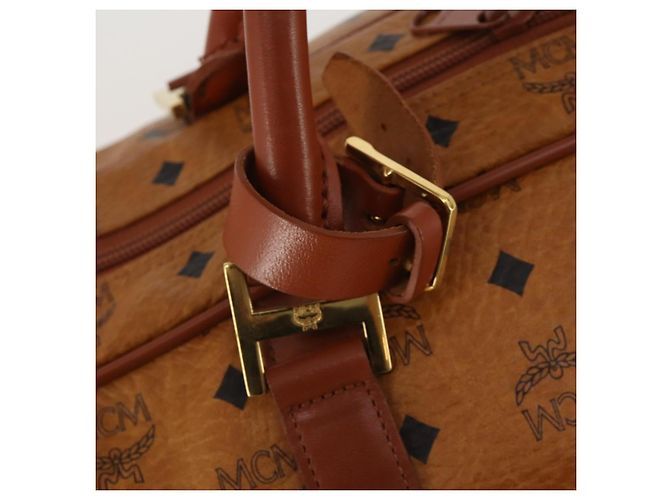 Borsa MCM Logogram Vicetos Mini Boston Bag PVC Leather 2way Brown Gold Auth 196266A Marrone D'oro - vista 19