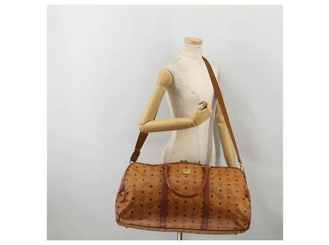 Borsa MCM Logogram Vicetos Mini Boston Bag PVC Leather 2way Brown Gold Auth 196266A Marrone D'oro - vista 26