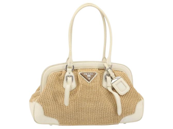 Borsa a Mano PRADA Paglia Beige Argento Auth 197502A - vista 13