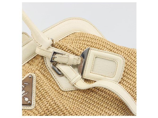 Borsa a Mano PRADA Paglia Beige Argento Auth 197502A - vista 18