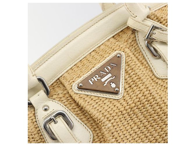 Borsa a Mano PRADA Paglia Beige Argento Auth 197502A - vista 19