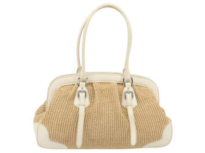 Borsa a Mano PRADA Paglia Beige Argento Auth 197502A - vista 2