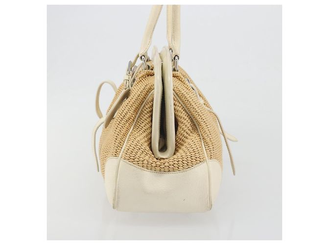 Borsa a Mano PRADA Paglia Beige Argento Auth 197502A - vista 3