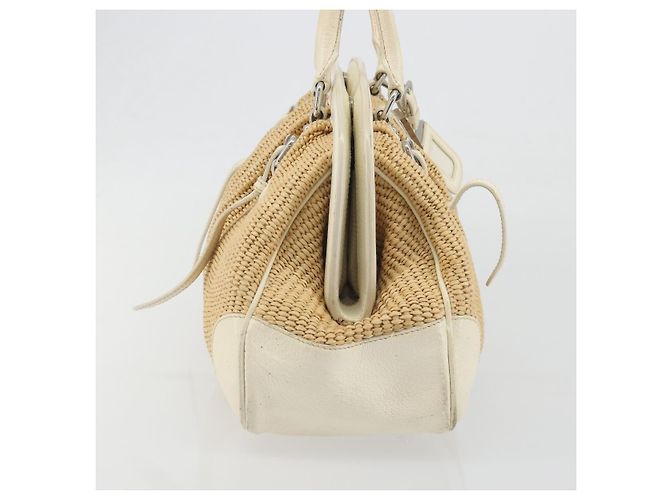 Borsa a Mano PRADA Paglia Beige Argento Auth 197502A - vista 4
