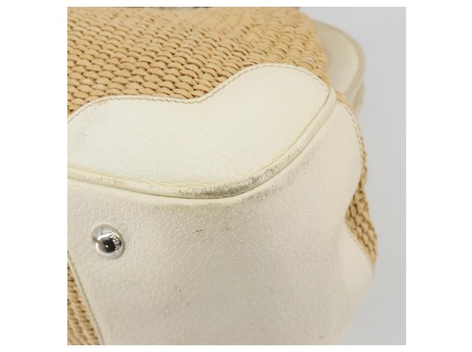 Borsa a Mano PRADA Paglia Beige Argento Auth 197502A - vista 8