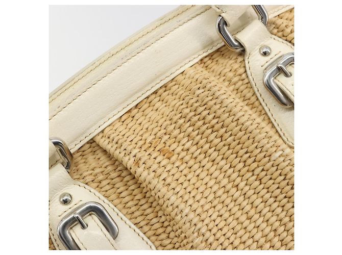 Borsa a Mano PRADA Paglia Beige Argento Auth 197502A - vista 9