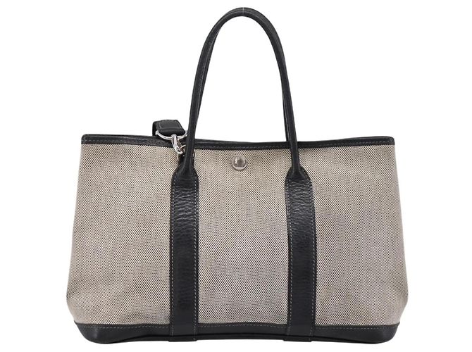 Hermès Borsa a mano HERMES Garden Party PM Canvas 2way Gray Silver Auth ka5795 Marrone Argento - vista 13