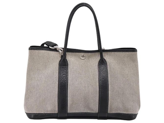 Hermès Borsa a mano HERMES Garden Party PM Canvas 2way Gray Silver Auth ka5795 Marrone Argento - vista 2