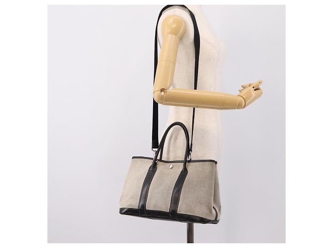 Hermès Borsa a mano HERMES Garden Party PM Canvas 2way Gray Silver Auth ka5795 Marrone Argento - vista 21