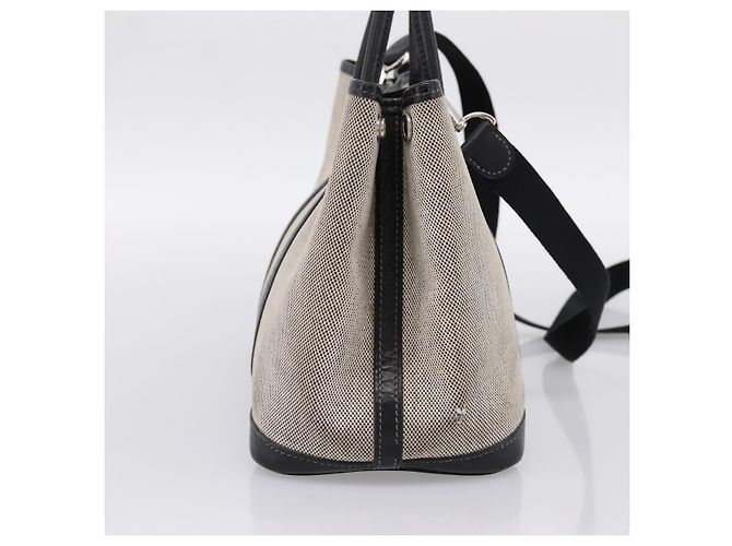 Hermès Borsa a mano HERMES Garden Party PM Canvas 2way Gray Silver Auth ka5795 Marrone Argento - vista 3
