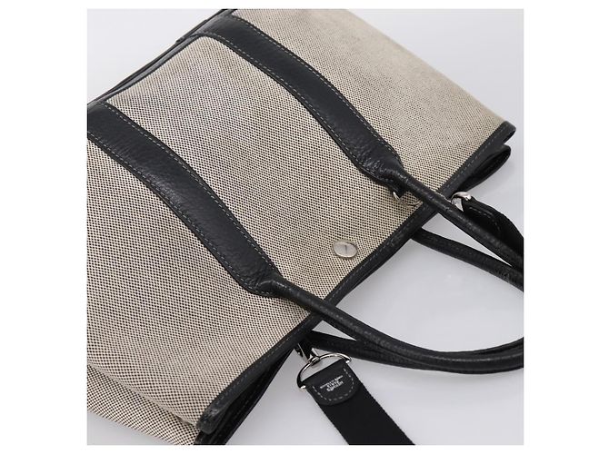 Hermès Borsa a mano HERMES Garden Party PM Canvas 2way Gray Silver Auth ka5795 Marrone Argento - vista 6