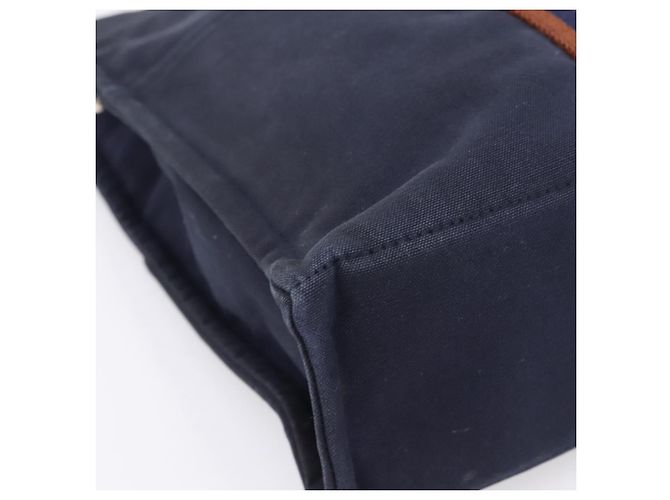 Hermès Borsa HERMES Fourre Tout MM in cotone blu navy argento Auth BA15062 - vista 14