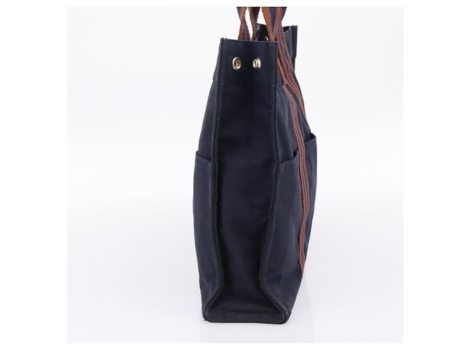 Hermès Borsa HERMES Fourre Tout MM in cotone blu navy argento Auth BA15062 - vista 4